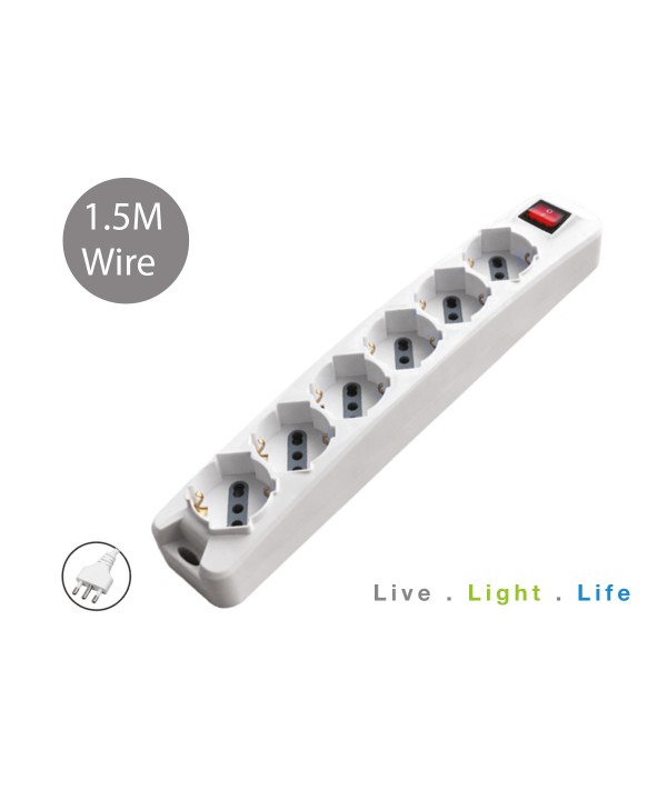 Multipresa Ciabatta Elettrica 6 Posti 10/16A Schuko Cavo 1,5 Metri Max 3500W Spina 16A Laterale SKU-8713