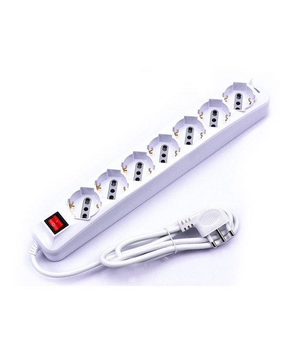 Multipresa Ciabatta Elettrica 7 Posti 10/16A Schuko Cavo 1,5 Metri Max 3500W Spina 16A Laterale SKU-8714