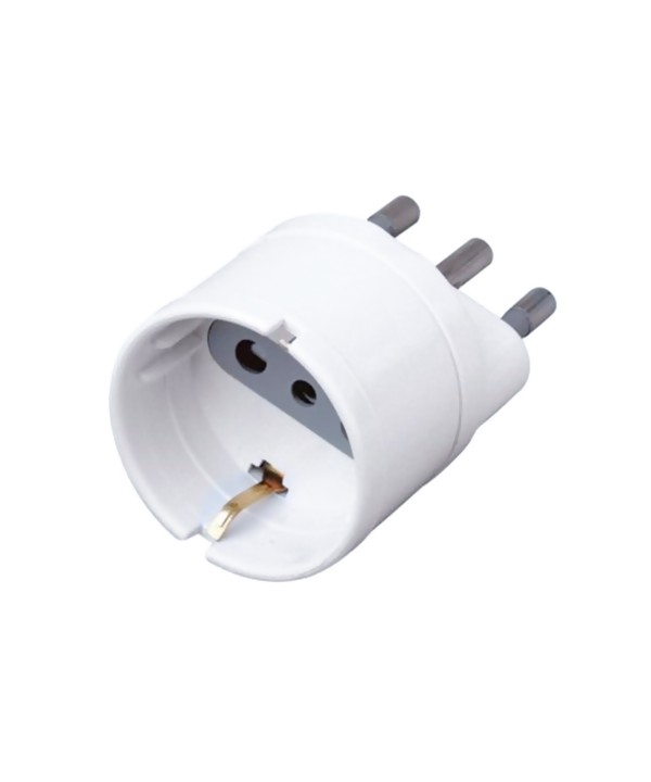 Adattatore Spina Elettrica 16A 2P+T Con 1 Presa Schuko 10A 250V Bianco Max 1500W SKU-8720