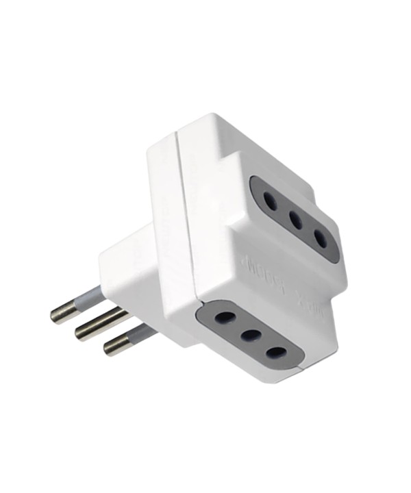 Adattatore Spina Elettrica 10A 2P+T Con 3 Prese 10A 250V Bianco Max 1500W SKU-8721