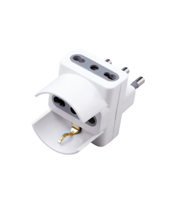Adattatore Spina Elettrica 16A 2P+T Con 2 Prese 10/16A + 1 Schuko 16A 250V Bianco Max 1500W SKU-8724