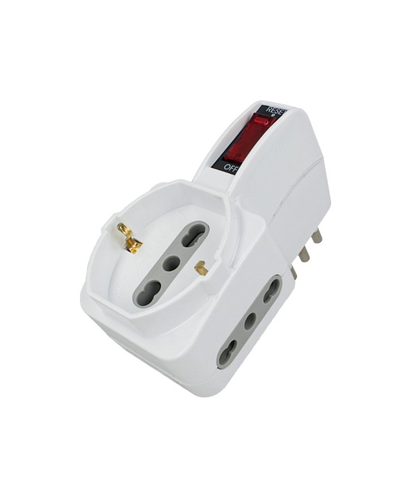 Adattatore Triplo Con Interruttore Spina 10A 2 Prese 10/16A Bipasso + 1 Presa Schuko 250V Bianco SKU-8743