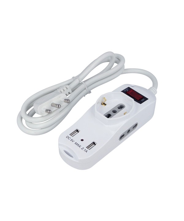 Multipresa Ciabatta Elettrica Spina Con 2 USB 2,1A Cavo 1,5 Metri Spina 16A 2 Prese 2P+T 10/16A + 1 Presa Bipasso Schuko SKU-8745