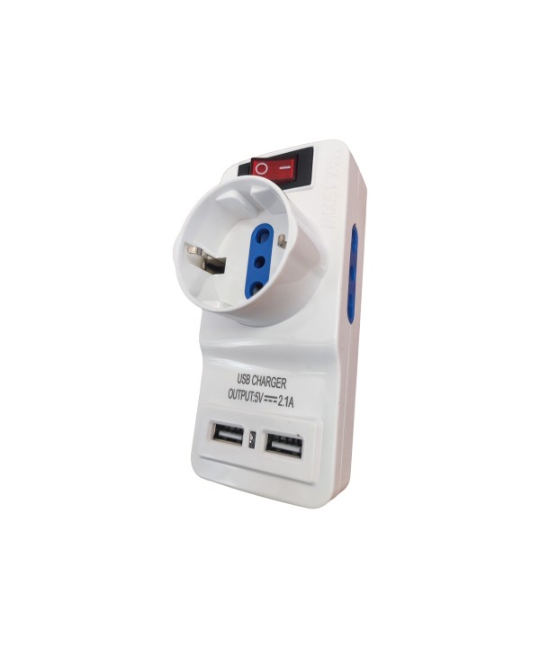 Multipresa Ciabatta Elettrica Spina 16A Con 2 USB 2,1A 2 Prese 2P+T 10/16A + 1 Presa Schuko Con Interruttore SKU-8830