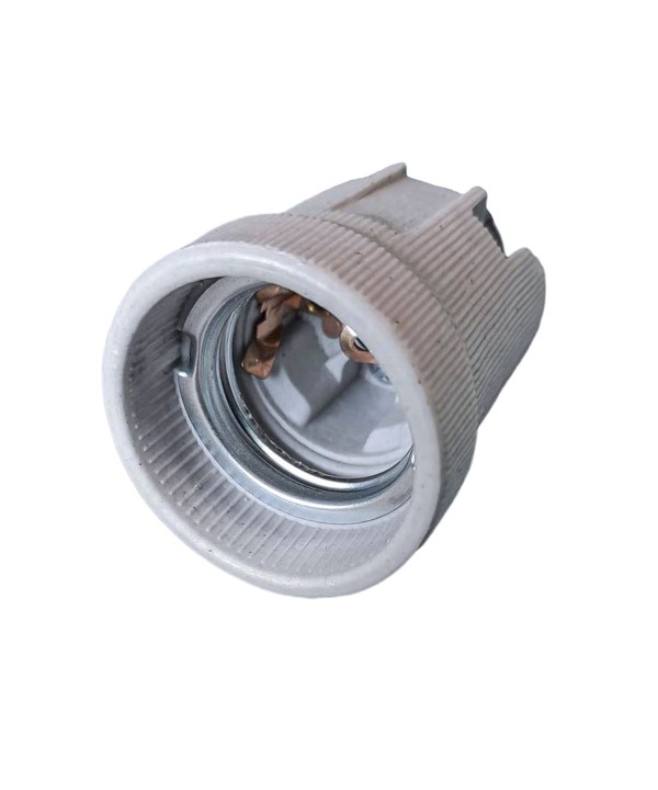 Portalampade E27 in Ceramica Porcellana Con Viti Per Fili Elettrici e Gancio in Ferro Da Appendere Per Uso Cantieri