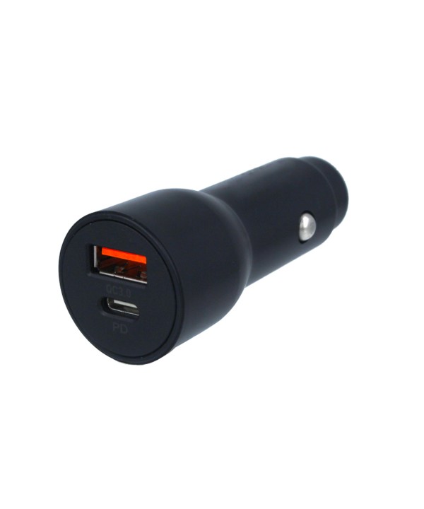 Caricatore Da Auto 2 Porte USB C PD USB-A QC3.0 Ricarica Rapido Massimo 18W Rotondo 29mm