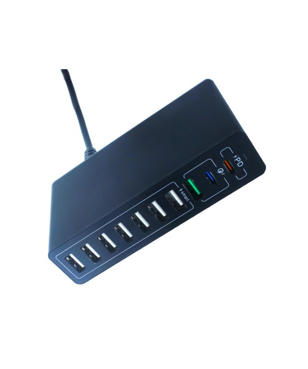 Alimentatore Caricabatterie USB da Muro 65W 2 USB Type C PD 1 USB QC3,0 7 USB Smart