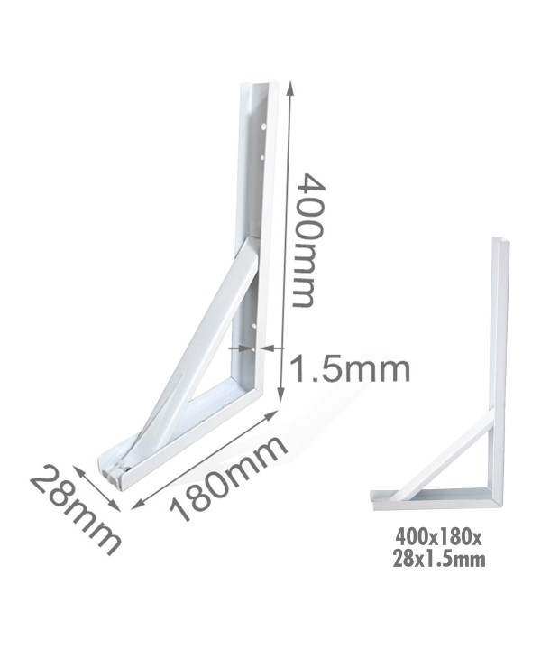4 Pezzi Supporto Staffe da Muro Supporto Triangolare per le Mensole Finitura Bianca Misura 400x180x28x Spessore 1.5mm
