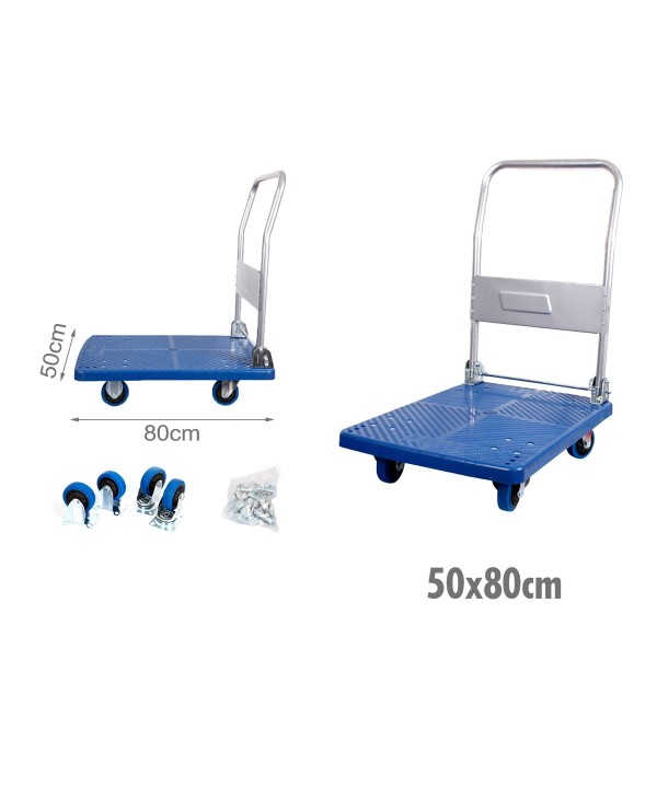 Carello Pieghevole con Pianale Porta Oggetti fino a 150Kg Dimensione 50x80cm