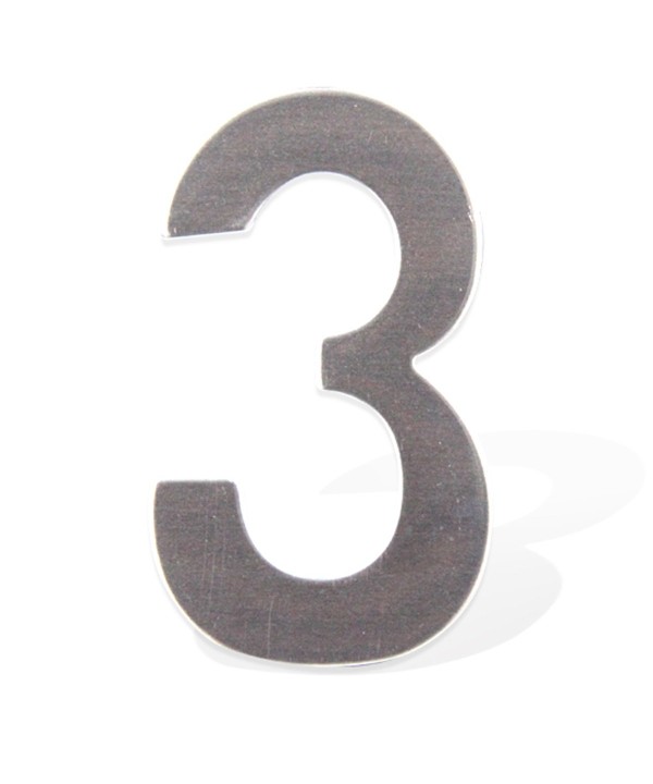 Numero Civico Adesivo Numero 3 in Acciaio Inossidabile Colore Cromato 75mm