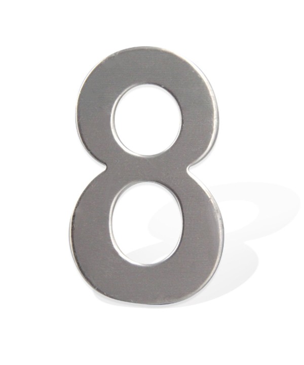 Numero Civico Adesivo Numero 8 in Acciaio Inossidabile Colore Cromato 75mm