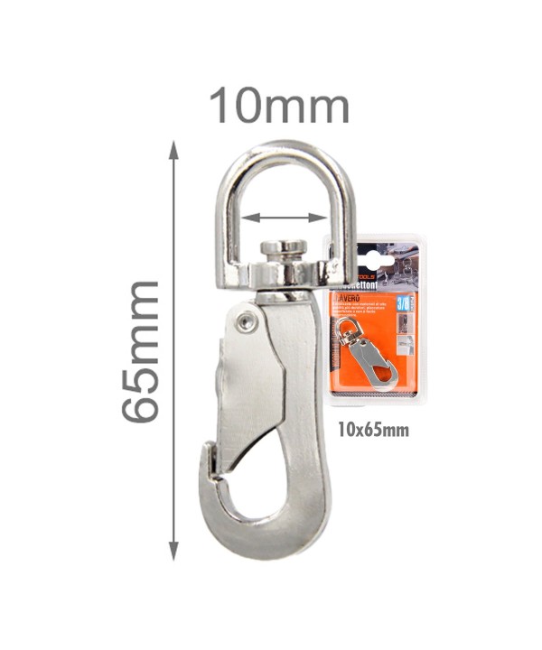 Moschettone Gancio per Portachiavi in Acciaio Inossidabile Gancio per Collare Corda Borse Ecc 10x65mm