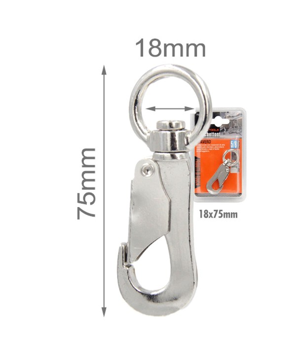 Moschettone Gancio per Portachiavi in Acciaio Inossidabile Gancio per Collare Corda Borse Ecc 18x75mm