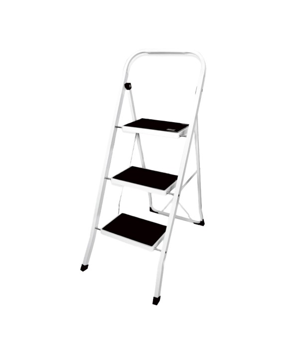Scaletta a 3 Gradini Pieghevole in Alluminio con Piedini e Gradini Dotati di Gomma Antiscivolo MAX 150Kg Bianco