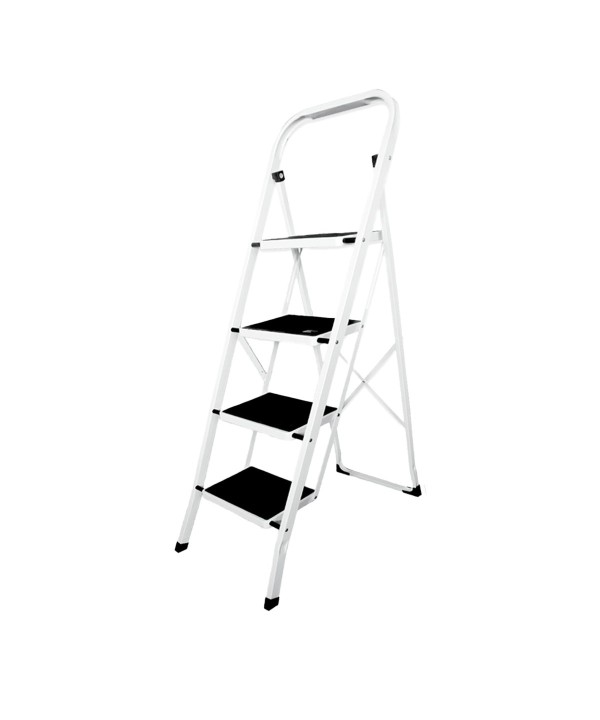 Scaletta a 4 Gradini Pieghevole in Alluminio con Piedini e Gradini Dotati di Gomma Antiscivolo MAX 150Kg Bianco