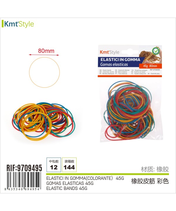 12 Confezioni Elastici in Gomma Multicolore Diametro 80mm Totale 45 grammi