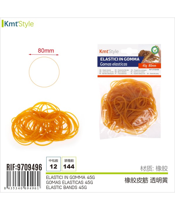 12 Confezioni Elastici in Gomma Monocolore Diametro 80mm Totale 45 grammi