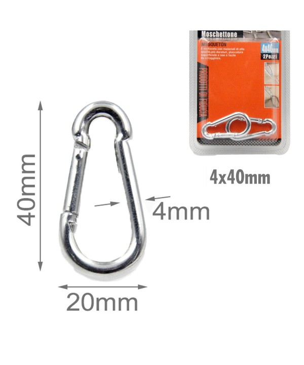 Kit 2 Pezzi Moschettoni a Forma D in Acciaio Modello Portachiavi Rinforzato 4x40mm