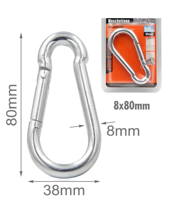 Moschettone a Forma D in Acciaio Modello Rinforzato Spessore Robusto 8x80mm