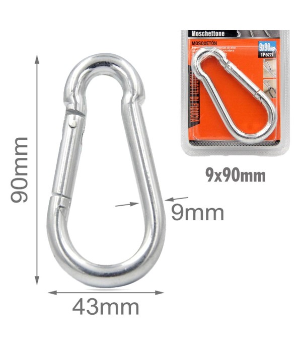 Moschettone a Forma D in Acciaio Modello Rinforzato Spessore Robusto 9x90mm