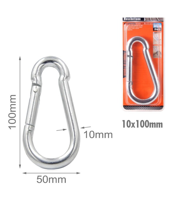 Moschettone a Forma D in Acciaio Modello Rinforzato Spessore Robusto 10x100mm
