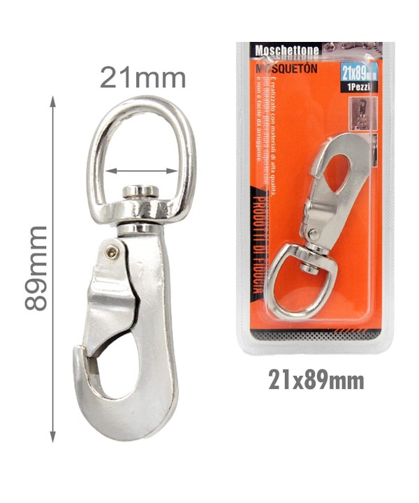 Moschettone Gancio per Portachiavi in Acciaio Inossidabile Gancio per Collare Corda Borse Ecc 21x89mm
