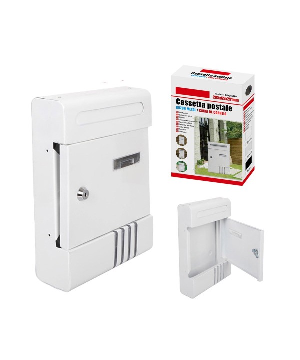 Cassetta Postale Modello Moderno Chiusura a Chiave Colore Bianco 205x65x291mm