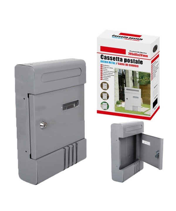 Cassetta Postale Modello Moderno Chiusura a Chiave Colore Grigio 205x65x291mm