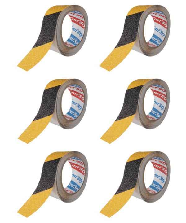 6 Pezzi Nastro Adesivo Antiscivolo Nero Giallo 25mm X 5mt