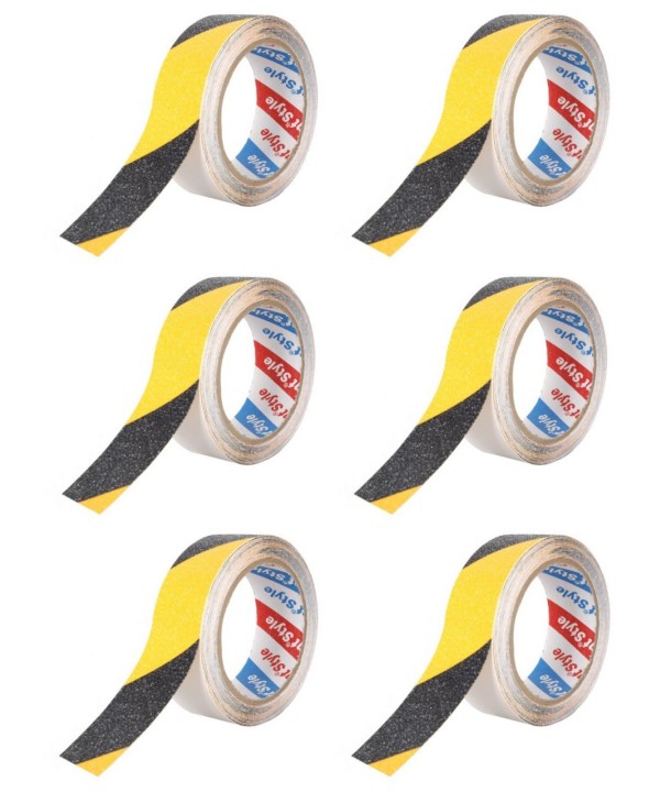 6 Pezzi Nastro Adesivo Antiscivolo Nero Giallo 36mm X 5mt