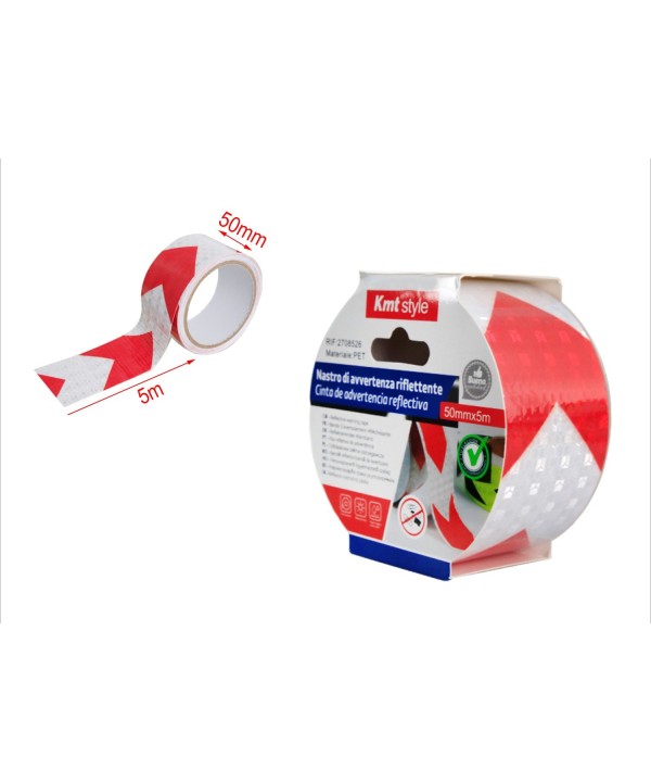 Nastro Adesivo Riflettente 50mm X 5MT Bianco Rosso Con Freccia Catarifrangente Ad Alta Visibilit&agrave;