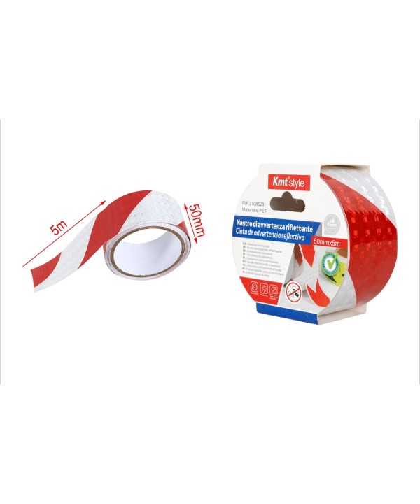 Nastro Adesivo Riflettente 50mm X 5MT Bianco Rosso Catarifrangente Ad Alta Visibilità