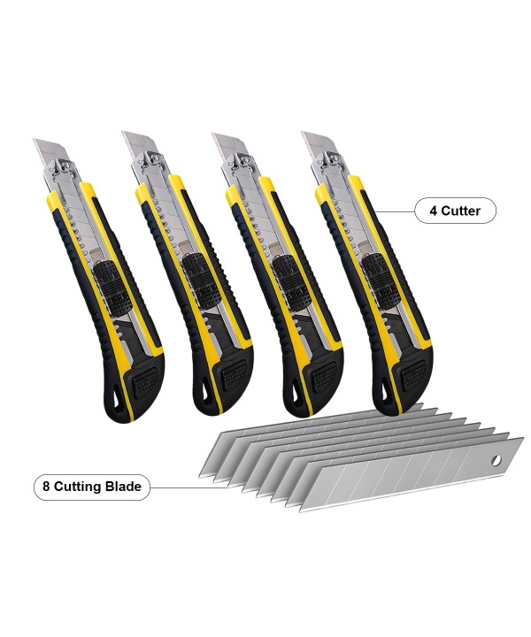 4 Kit Taglierino Cutter Professionale 18mm + 2 Lama di Ricambio