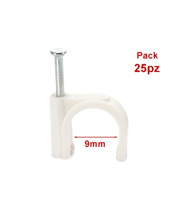 25 Pezzi Fermacavo con Chiodo 9mm Clip per Cavi Fissacavi A Muro