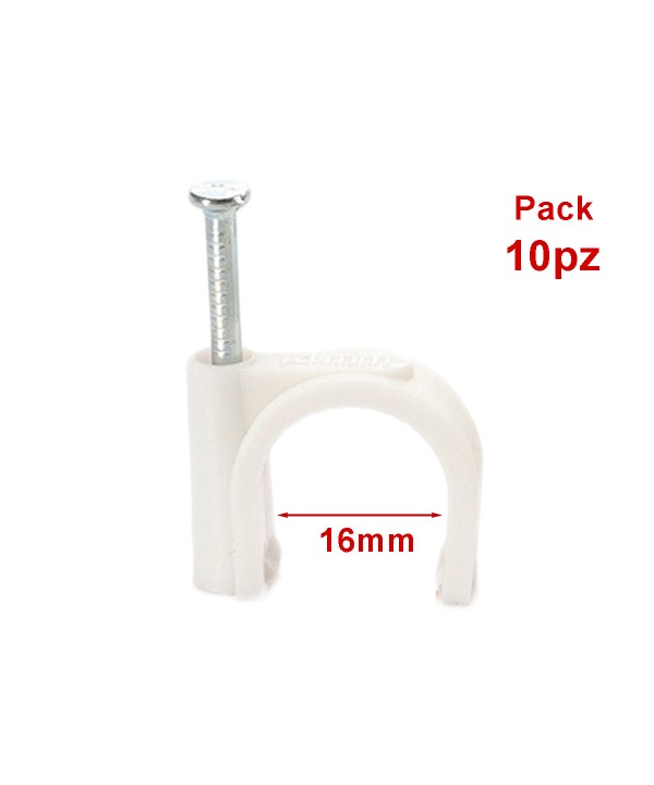 10 Pezzi Fermacavo con Chiodo 16mm Clip per Cavi Fissacavi A Muro