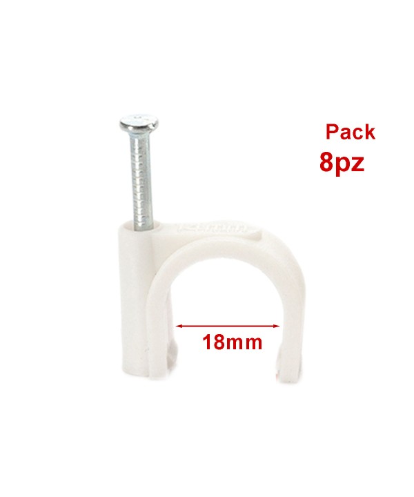 8 Pezzi Fermacavo con Chiodo 18mm Clip per Cavi Fissacavi A Muro