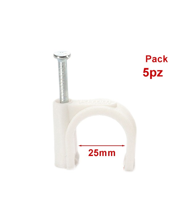 5 Pezzi Fermacavo con Chiodo 25mm Clip per Cavi Fissacavi A Muro