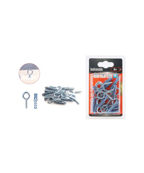 Set 10 pcs Tasselli Ø6x30mm Con Occhioli Chiusi Ø8x35mm