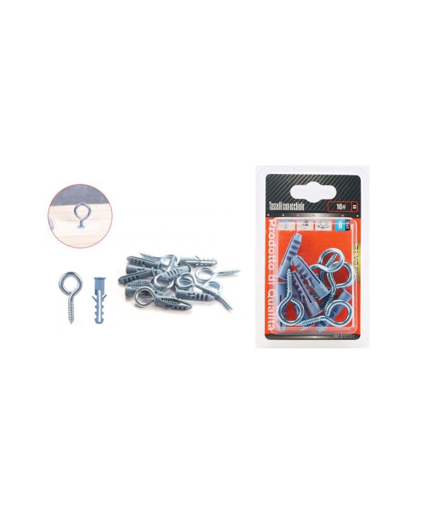 Set 6 pcs Tasselli Ø8x40mm Con Occhioli Chiusi Ø10x40mm