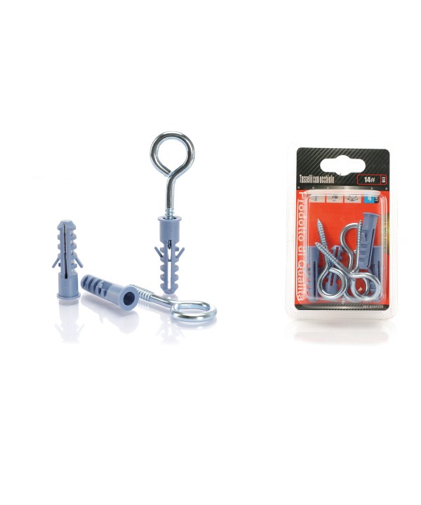Set 4 pcs Tasselli Ø10x40mm Con Occhioli Chiusi Ø14x50mm