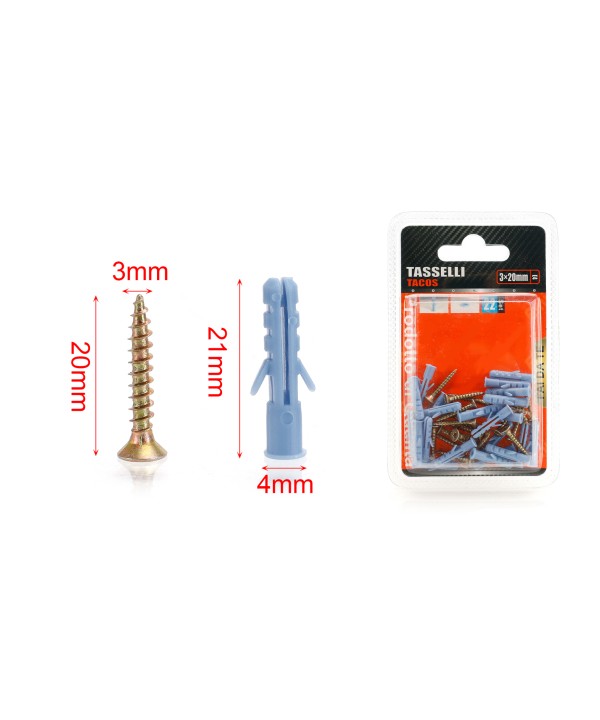 Kit 22 pcs Tasselli Ø4x20mm Con Viti 3x20mm