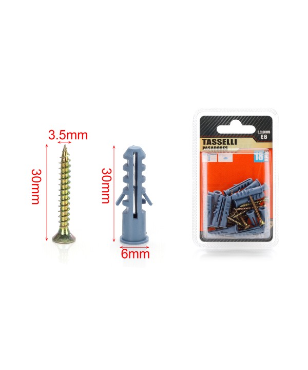 Kit 18 pcs Tasselli Ø6x30mm Con Viti 3,5x30mm