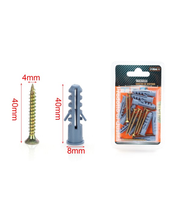 Kit 10 pcs Tasselli Ø8x40mm Con Viti 4x40mm