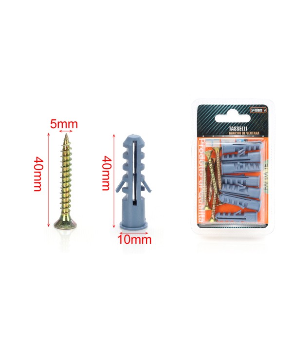 Kit 7 pcs Tasselli Ø10x40mm Con Viti 5x40mm