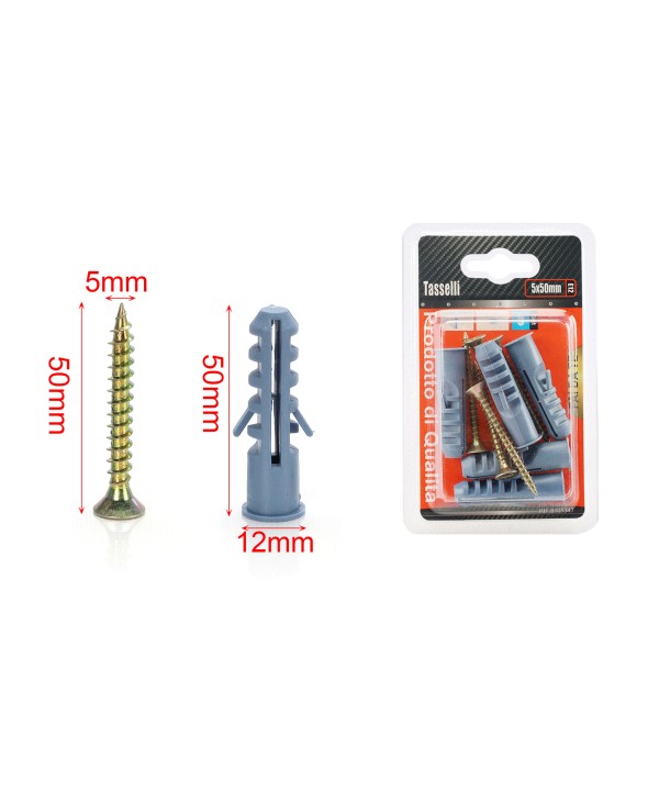 Kit 5 pcs Tasselli Ø12x50mm Con Viti 5x50mm