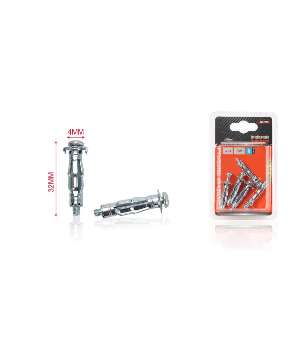 5 pcs Tasselli a Espansione in Metallo con Viti Ø4x32mm