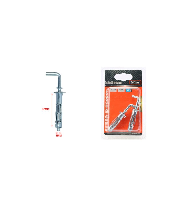 2 pcs Tasselli con Gancio Lungo 90° in Metallo Ø5x37mm