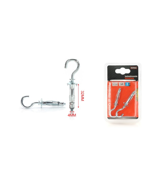 2 pcs Tasselli con Gancio in Metallo Ø4x32mm