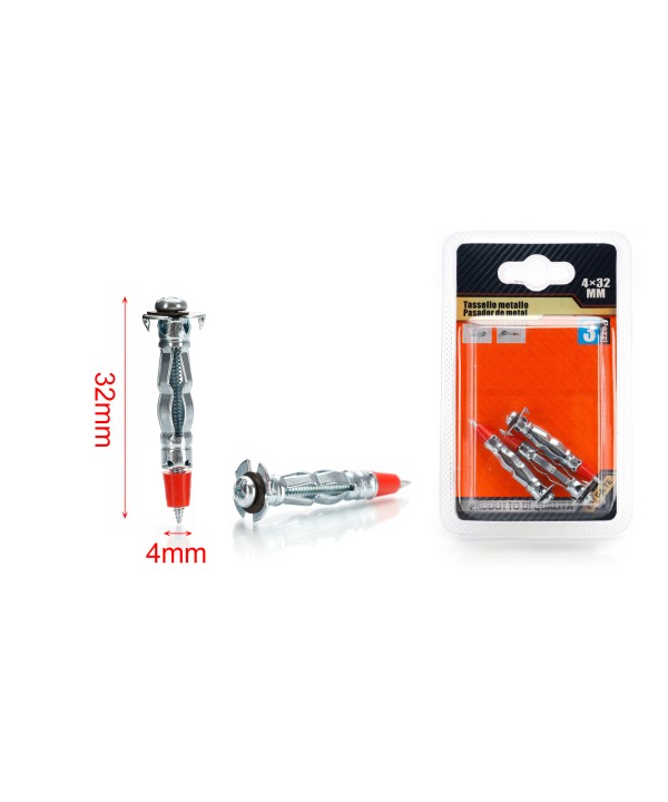 3 pcs Tasselli in Metallo con Viti Auto Foranti Ø4x32mm