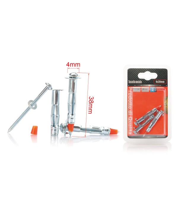 3 pcs Tasselli in Metallo con Viti Auto Foranti Ø4x38mm